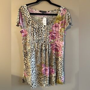 Elegant Floral and Leopard Print Long Top or Dress.